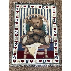 Hallmark Bear Crib Blanket Multicolor Cotton ABC 123 Nursery Boys USA Woven